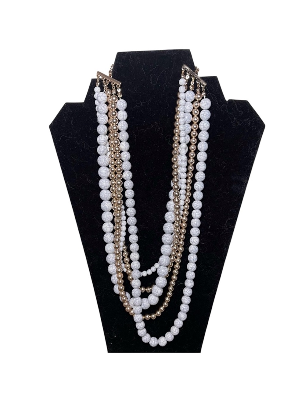 Necklace 5 Strands Gold and Grayish Crackled Balls Saks Fifth Avenue